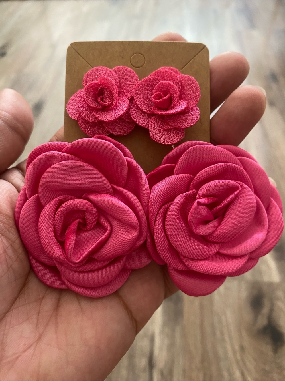 Pink Fabric Flower Drop Earrings